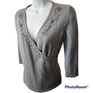 Ann Taylor Beaded Gray Holiday Sweater size SP